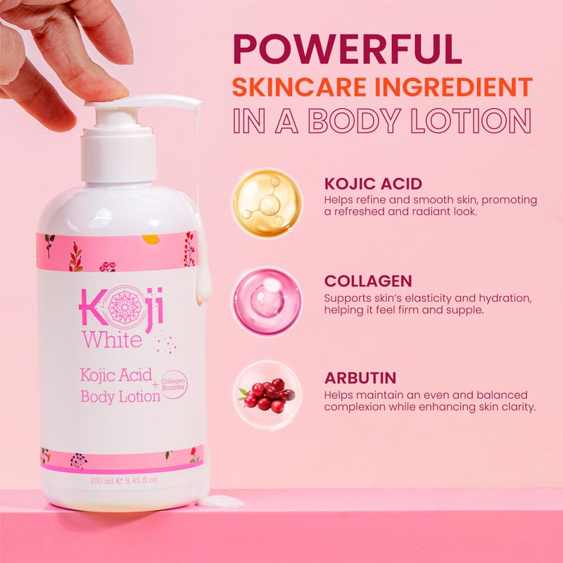Koji White Kojic Acid & Collagen Body Lotion - Hydrated & Radiant Skin with Arbutin, Deep Moisturizing, Nourishing Care for Smooth & Healthy-Looking Skin – Vegan, 8.45 Fl Oz (1 Bottles) - Image 3